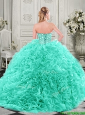 Pretty Puffy Skirt Visible Boning Apple Green Sweet 15th Birthday Dresses with Beading and Ruffles