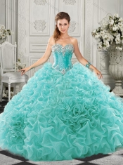 Pretty Really Puffy Aqua Blue Quinceanera Dress with Beading and Ruffles