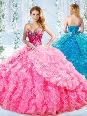 Puffy Skirt Visible Boning Beaded Detachable Quinceanera Gown in Rose Pink