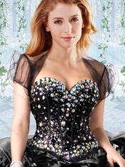 Puffy Skirt Visible Boning Beaded Detachable Quinceanera Gown in Rose Pink