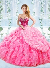 Puffy Skirt Visible Boning Beaded Detachable Quinceanera Gown in Rose Pink