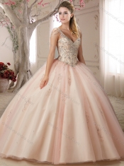 Puffy Skirts Beaded Decorated Cap Sleeves Champagne Quinceanera Dress with Beading