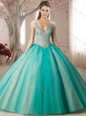 Puffy Skirts Beaded Decorated Cap Sleeves Champagne Quinceanera Dress with Beading