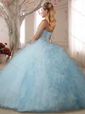 Really Puffy Beaded and Ruffled Quinceanera Dress in Baby Pink