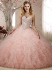 Really Puffy Beaded and Ruffled Quinceanera Dress in Baby Pink