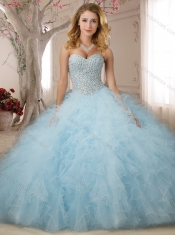 Really Puffy Beaded and Ruffled Quinceanera Dress in Baby Pink