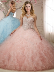 Really Puffy Beaded and Ruffled Quinceanera Dress in Baby Pink