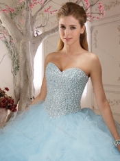 Really Puffy Beaded and Ruffled Quinceanera Dress in Baby Pink