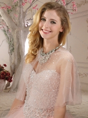 Really Puffy Beaded and Ruffled Quinceanera Dress in Baby Pink