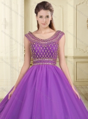 Romantic Beaded Bodice Scoop Purple Sweet 16 Dress with Backless