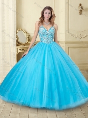 See Through Beaded V Neck Really Puffy Sweet 16 Dress with Backless