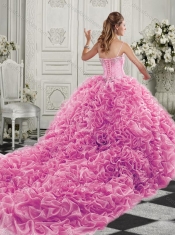 Simple Beaded and Ruffled Lace Up Sweetheart  Discount Quinceanera Dresses in Organza