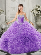 Simple Beaded and Ruffled Lace Up Sweetheart  Discount Quinceanera Dresses in Organza