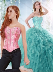 Simple Brush Train Beaded Detachable Quinceanera Gown in Aquamarine