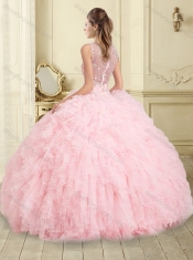 Simple See Through Beaded and Ruffled Sweet 16 Dress in Aqua Blue