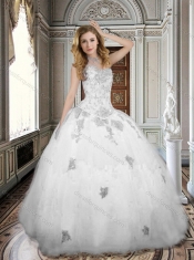 Simple White Sweetheart Tulle Discount Quinceanera Dresses with Appliques and Beading