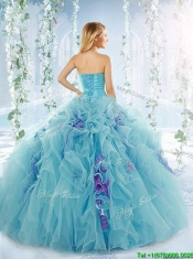 Sweet Beaded Aque Blue Discount Quinceanera Dresses in Organza