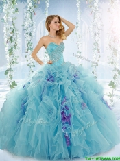 Sweet Beaded Aque Blue Discount Quinceanera Dresses in Organza