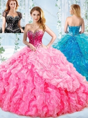Visible Boning Big Puffy Detachable Quinceanera Dresses with Ruffles and Beading