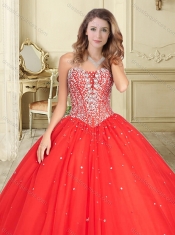 Visible Boning Deep V Neck Beaded Bodice Quinceanera Dress in Blue