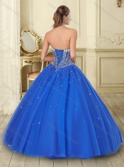 Visible Boning Deep V Neck Beaded Bodice Quinceanera Dress in Blue