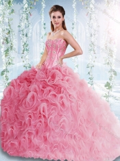 Visible Boning Rolling Flowers Detachable Quinceanera Dresses with Beaded Bodice