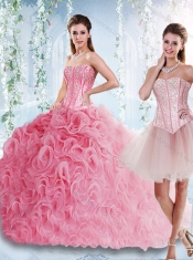 Visible Boning Rolling Flowers Detachable Quinceanera Dresses with Beaded Bodice