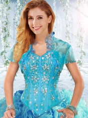 Visible Boning Rolling Flowers Detachable Quinceanera Dresses with Beaded Bodice