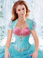 Wonderful Aqua Blue Detachable Quinceanera Dresses with Ruffles and Beading