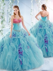 Wonderful Aqua Blue Detachable Quinceanera Dresses with Ruffles and Beading