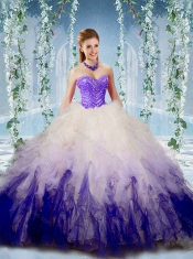 Artistic Gradient Color Big Puffy Quinceanera Gown with Beading and Ruffles
