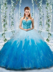Artistic Gradient Color Big Puffy Quinceanera Gown with Beading and Ruffles