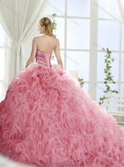 Artistic Rolling Flowers Brush Train Detachable Quinceanera Gowns with Beading