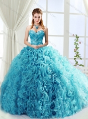Artistic Rolling Flowers Brush Train Detachable Quinceanera Gowns with Beading