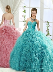 Beaded and Applique Big Puffy Detachable Quinceanera Dresses in Aqua Blue