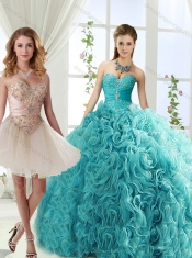 Beaded and Applique Big Puffy Detachable Quinceanera Dresses in Aqua Blue