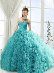 Beaded and Applique Big Puffy Detachable Quinceanera Dresses in Aqua Blue