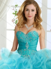 Beaded and Applique Big Puffy Detachable Quinceanera Dresses in Aqua Blue