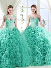 Big Puffy Brush Train Detachable Quinceanera Dresses with Beading and Appliques