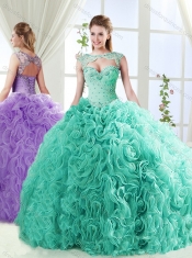 Big Puffy Brush Train Detachable Quinceanera Dresses with Beading and Appliques