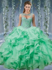 Classical Beaded and Applique Big Puffy Quinceanera Dresses in Aqua Blue