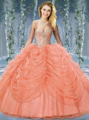 Classical Beaded and Bubble Big Puffy Organza Sweet 16 Dress in Orange Red