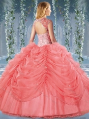 Classical Beaded and Bubble Big Puffy Organza Sweet 16 Dress in Orange Red