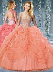 Classical Beaded and Bubble Big Puffy Organza Sweet 16 Dress in Orange Red