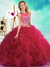 Classical Beaded and Ruffled Fuchsia Quinceanera Dresses  with See Through
