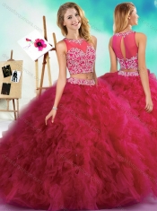 Classical Beaded and Ruffled Fuchsia Quinceanera Dresses with See Through