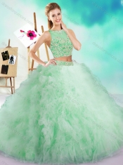 Classical Beaded and Ruffled Fuchsia Quinceanera Dresses  with See Through