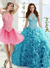 Cut Out Bust Beaded Detachable Quinceanera Gowns in Baby Blue