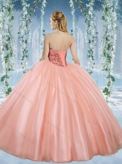 Discount Taffeta Beaded Puffy Skirt Quinceanera Gown in Turquoise