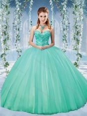 Discount Taffeta Beaded Puffy Skirt Quinceanera Gown in Turquoise
